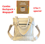Load image into Gallery viewer, SolaPack backpack combo with backpack and MegaPuff solar light/power bank.