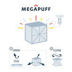 Load image into Gallery viewer, Instructional illustration showing how to open the MEGAPUFF lantern