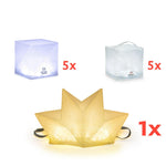 Load image into Gallery viewer, Emergency light bundle for power outages. This pack has 5 Twilights, 5 Helix Hybrids, and a QWNN powerbank phone charger and lamp in one.