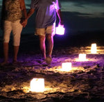 Load image into Gallery viewer, Foldable collapsible Solar Lanterns can travel flat to the beach and pop open into a festive party of fun and delight. Use these  origami solar lanterns  are waterproof and float in the ocean or your bath.for  solar-lantern-outdoor-camping-solight
