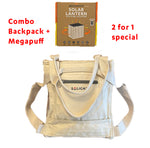 Load image into Gallery viewer, SolaPack backpack combo with backpack and MegaPuff solar light/power bank.
