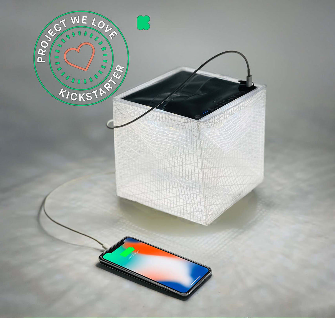 Solar camping lantern with cell charger and container