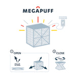 Load image into Gallery viewer, Instructional illustration showing how to open the MEGAPUFF lantern

