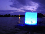 Load image into Gallery viewer, COLOR SOLAR LANTERNS - solar-lantern- outdoor-indoor-waterproof-this shows the blue light at a lake-Multipacks solight2.myshopify.com
