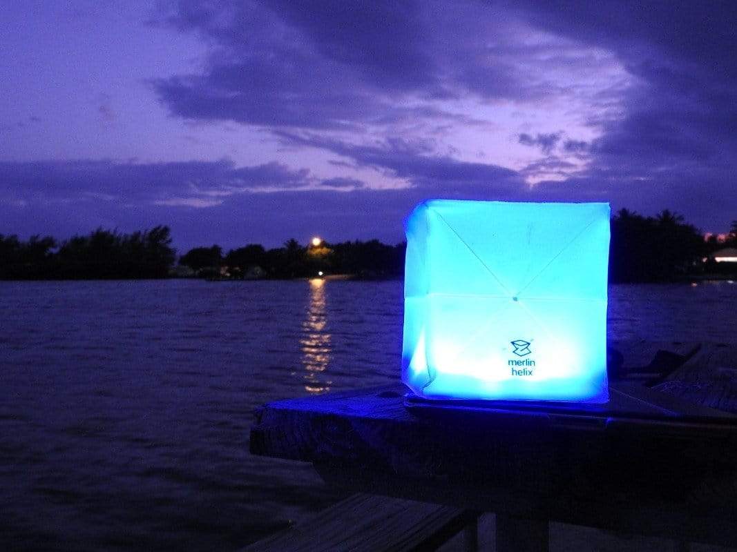 COLOR SOLAR LANTERNS - solar-lantern- outdoor-indoor-waterproof-this shows the blue light at a lake-Multipacks solight2.myshopify.com