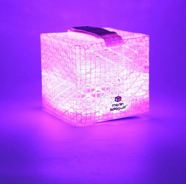 Solar Lanterns-multicolor SolarPuff shown here with pink-fushia light. Perfect to clam your mood after a hard day.