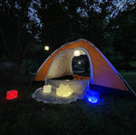 Load image into Gallery viewer, Camping Lanterns to light up your mood when you return from a hike. Charge durning the day and light up your camp site with  joy and fun light for any evening. Take in your tent and read or prep for the next days hike with this light before you sleep
