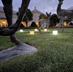 Load image into Gallery viewer, Solar garden Lights will brighten your yard or porch with beautiful ambiance. Here we see the green grass lit up with solar lantern solarpuff and helix.
