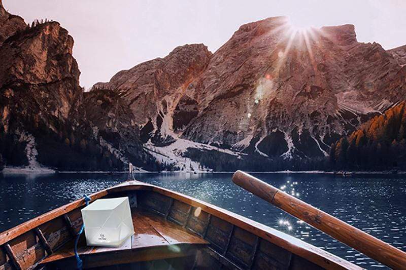 Helix Hybrid solar lantern placed on a boat for outdoor and travel adventures
