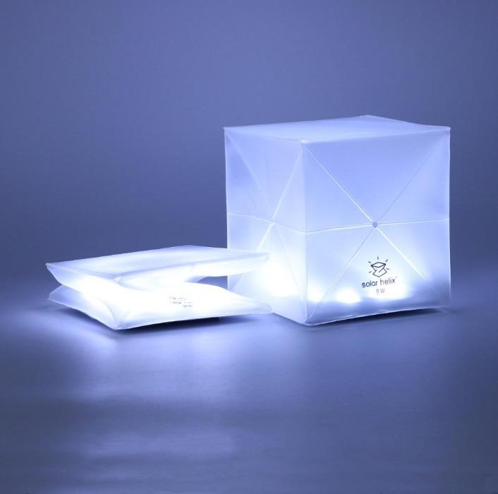 Helix solar lanterns in bright mode, shown both folded and fully expanded